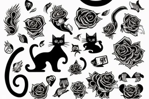 Black cat smoking a joint tattoo idea
