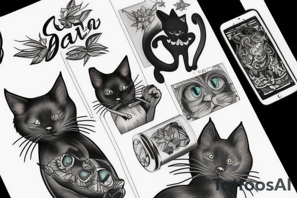 Black cat smoking a joint tattoo idea