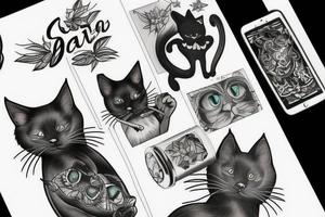 Black cat smoking a joint tattoo idea