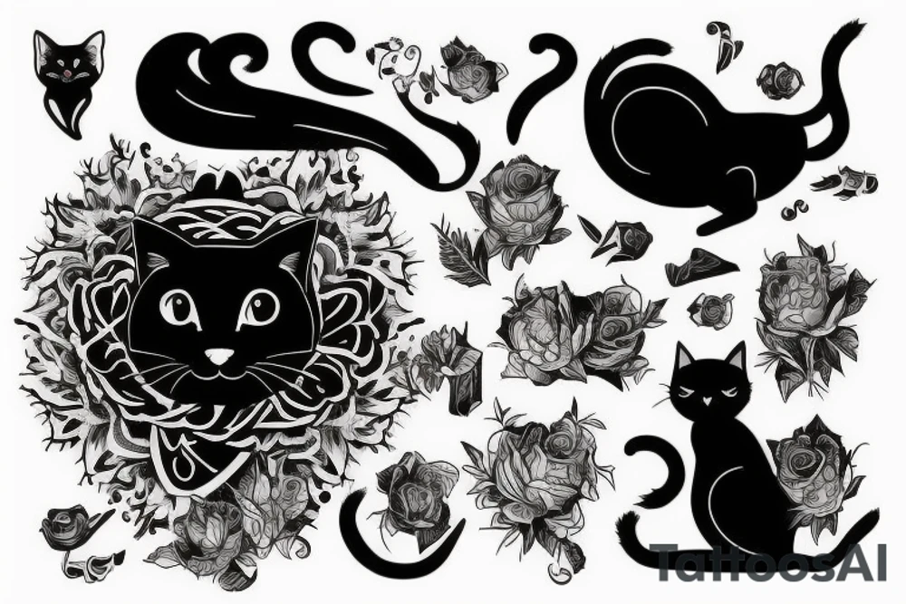 Black cat smoking a joint tattoo idea