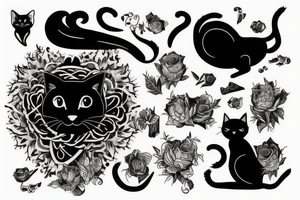 Black cat smoking a joint tattoo idea