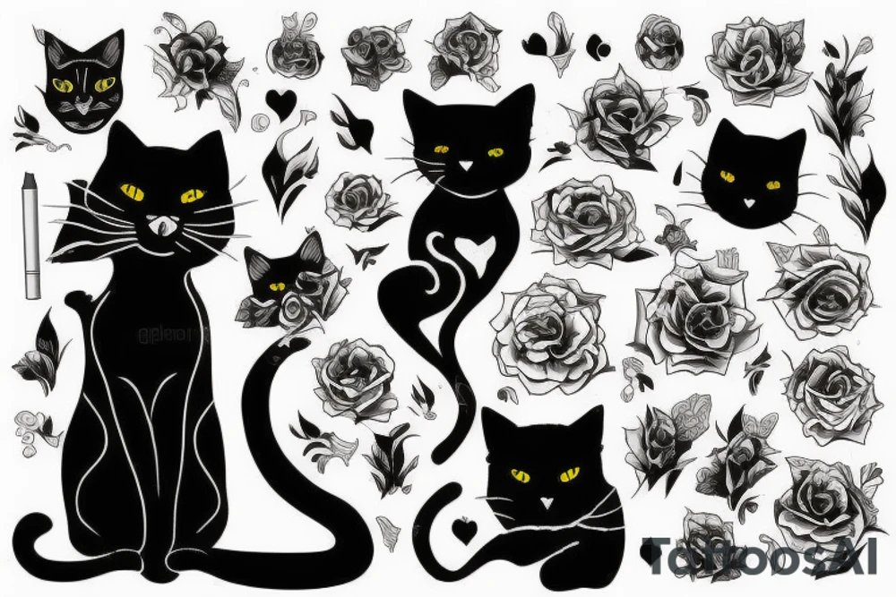 Black cat smoking tattoo idea