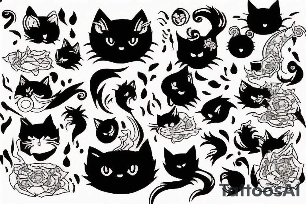 Black cat hell fire tattoo idea