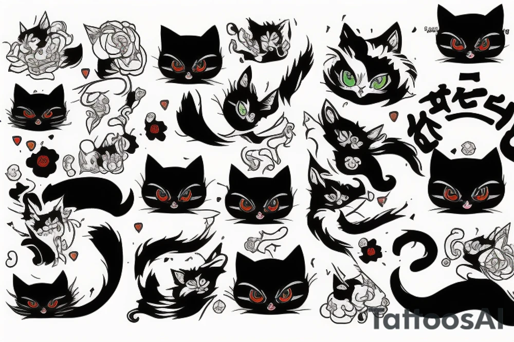 Black cat hell fire tattoo idea