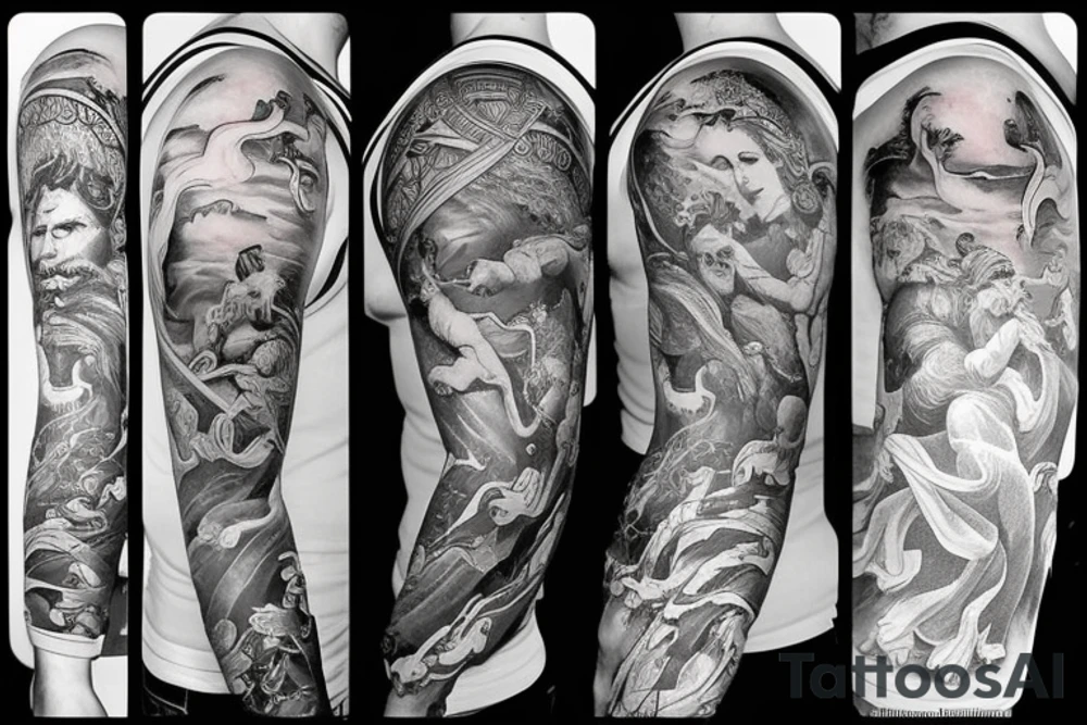 greek sleeve filled with greek mythology tattoo idea