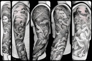 greek sleeve filled with greek mythology tattoo idea