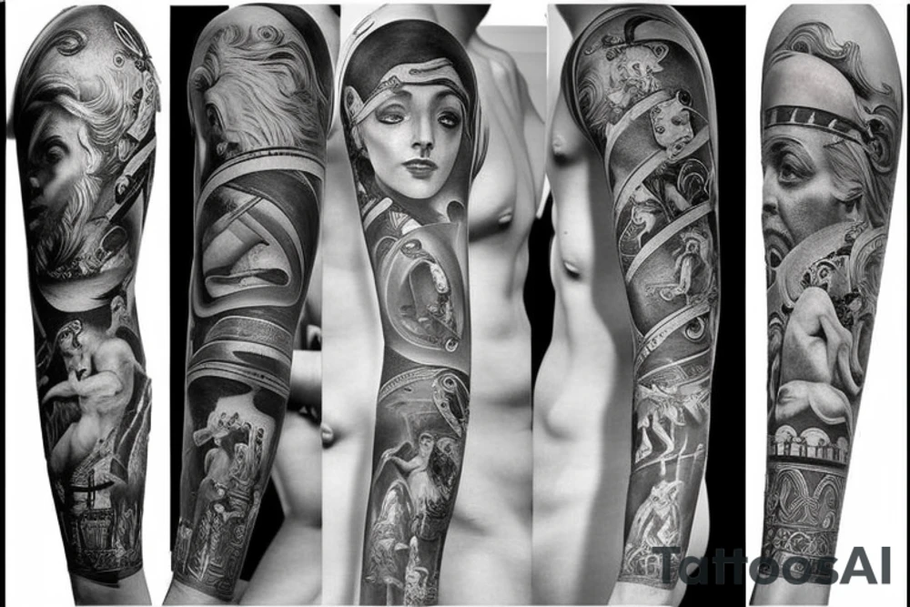 greek sleeve filled with greek mythology tattoo idea