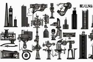 industrial balancing scales, the size of skyscrapers horizon apocalyptic tattoo idea