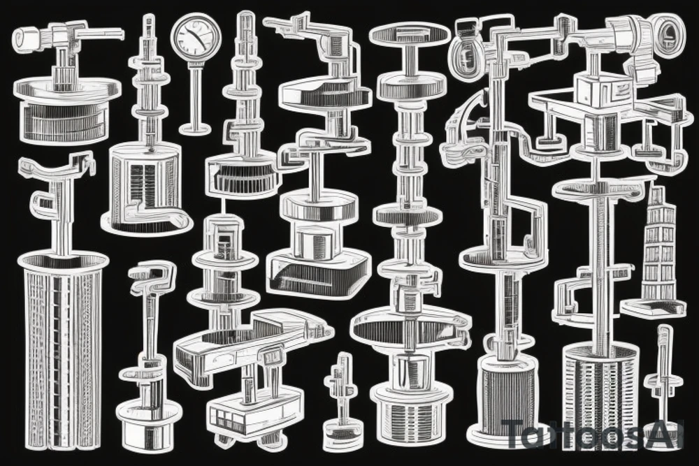 industrial balancing scales, the size of skyscrapers horizon apocalyptic tattoo idea