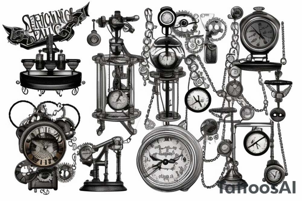 large steampunk balancing scales tattoo idea