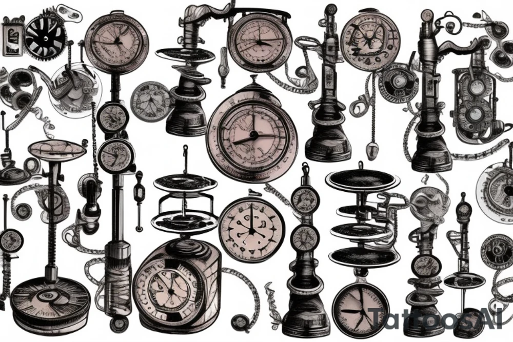 large steampunk balancing scales tattoo idea