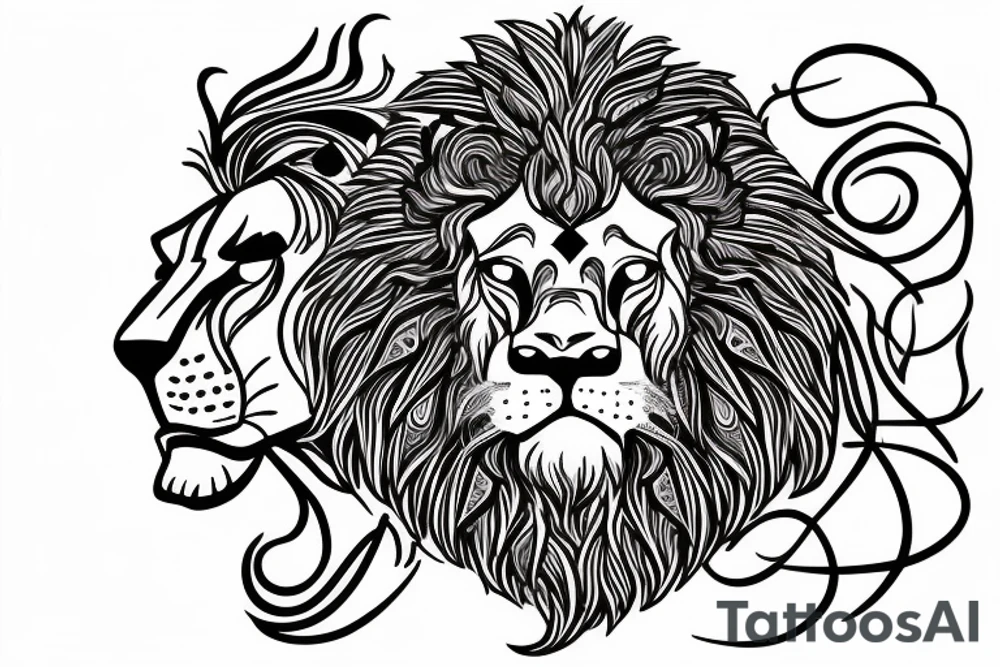 Feace Lion out the feont of a Greek building include roses and a cristian cross tattoo idea