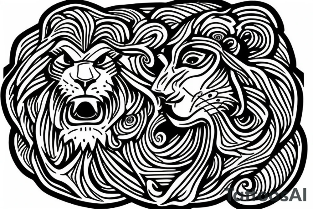 Feace Lion out the feont of a Greek building include roses and a cristian cross tattoo idea