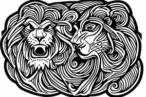 Feace Lion out the feont of a Greek building include roses and a cristian cross tattoo idea