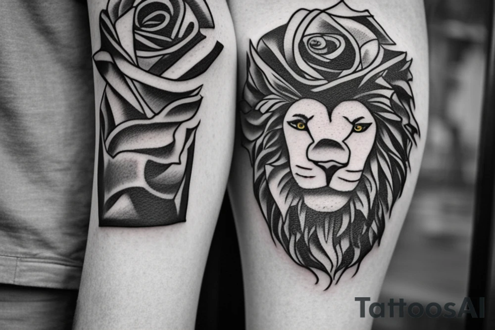 Feace Lion out the front of athens Greece building include roses and a cristian cross tattoo idea