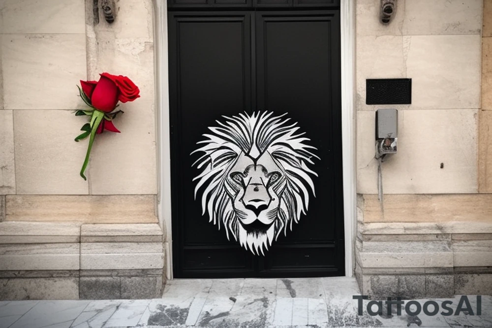 Feace Lion out the front of athens Greece building include roses and a cristian cross tattoo idea