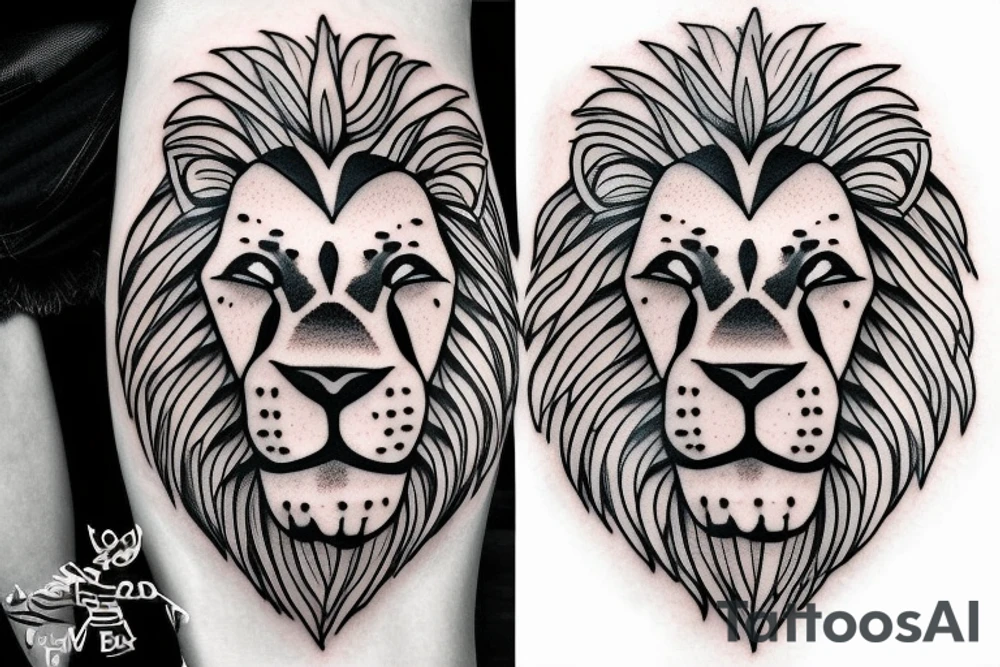 Lion face and Christian cross tattoo idea