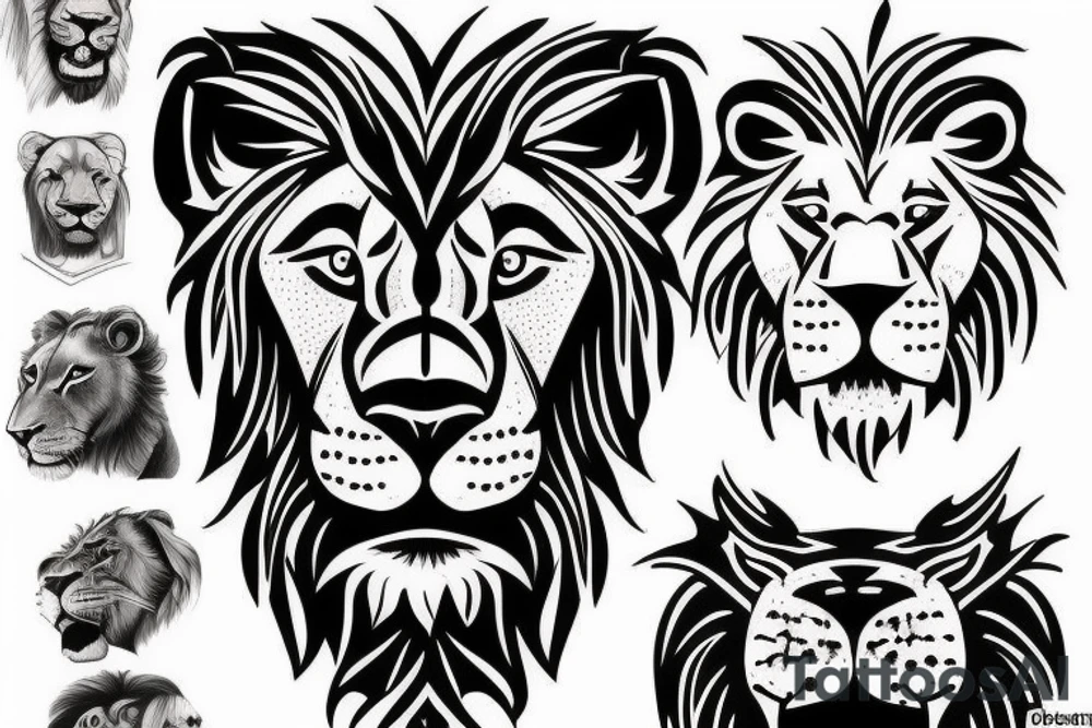 Lion face and Christian cross tattoo idea