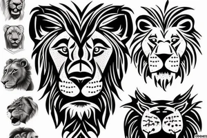Lion face and Christian cross tattoo idea
