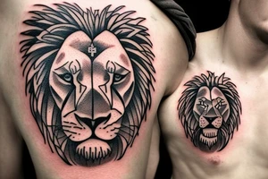 Lion face and Christian cross tattoo idea