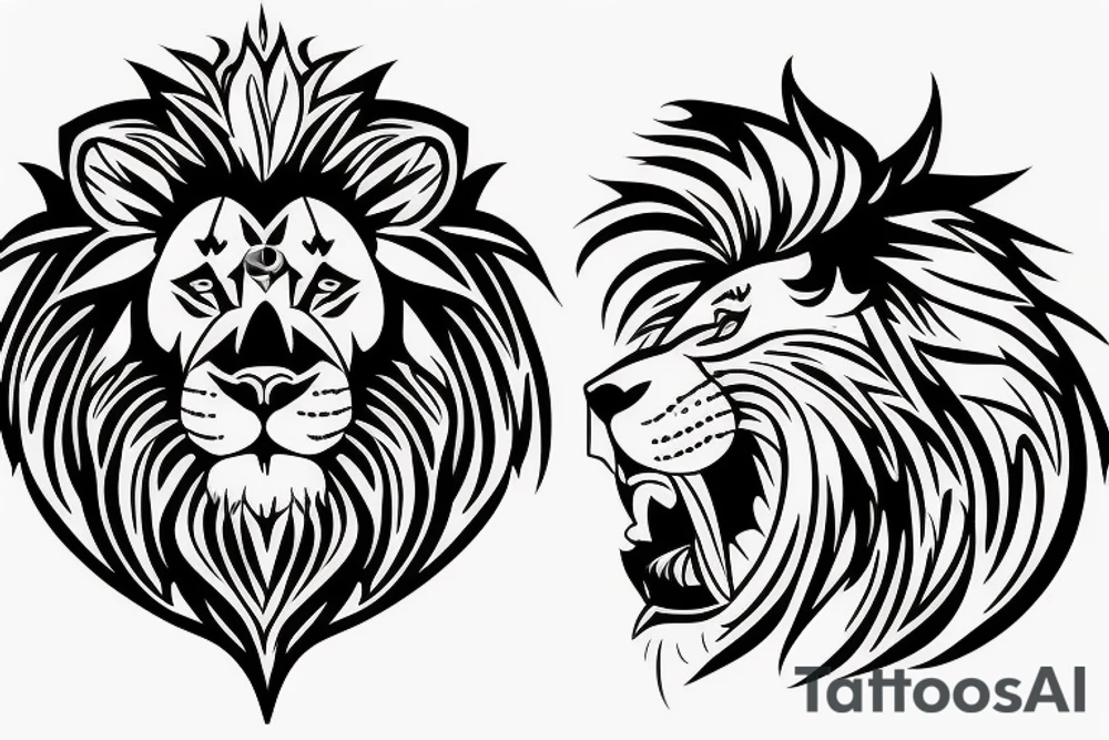 Lion face and Christian cross tattoo idea