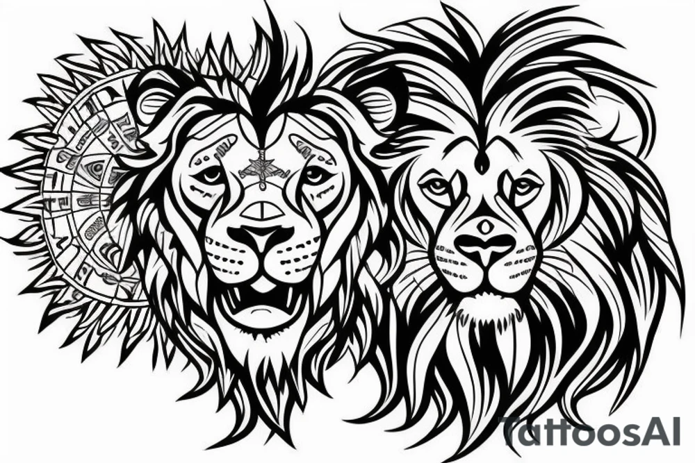 Lion face and Christian cross tattoo idea
