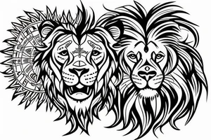 Lion face and Christian cross tattoo idea
