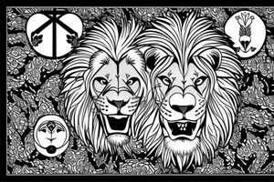 Lion face and Christian cross tattoo idea