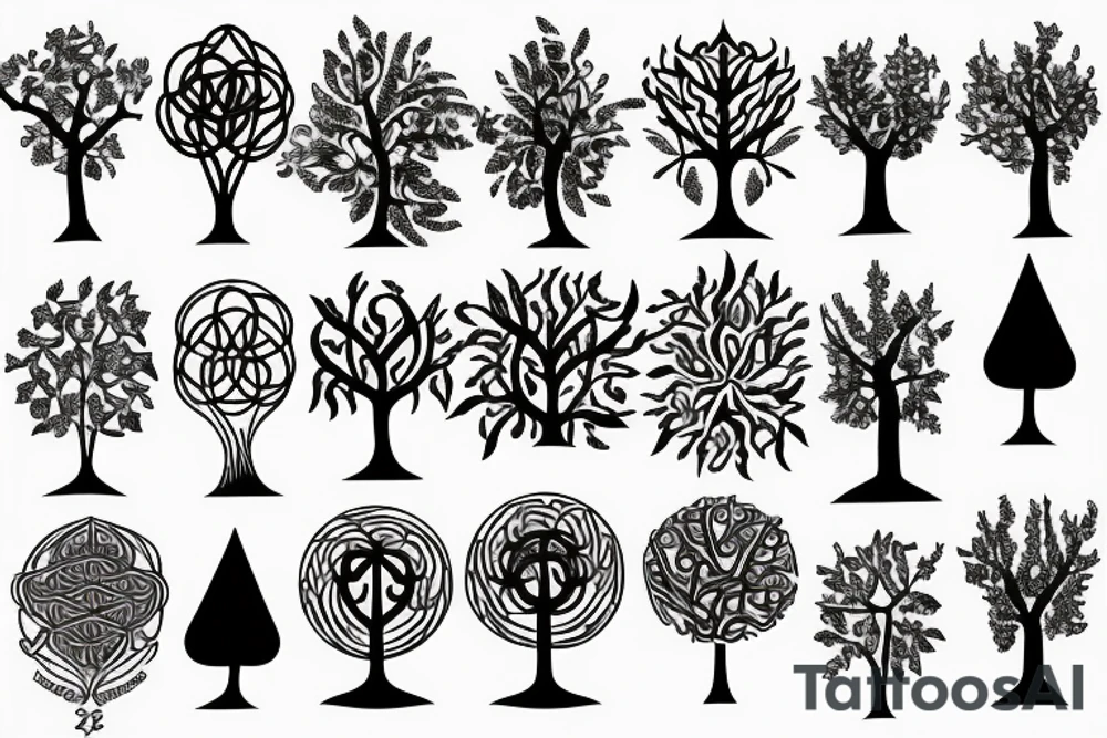 tree of life and around it - books and house plants tattoo idea