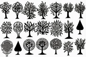 tree of life and around it - books and house plants tattoo idea