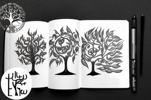tree of life and around it - books and house plants tattoo idea