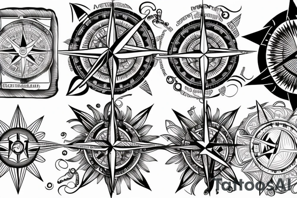 wanderlust tattoo with a compass and a moon inside a sun shape tattoo idea