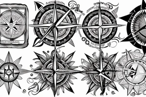 wanderlust tattoo with a compass and a moon inside a sun shape tattoo idea