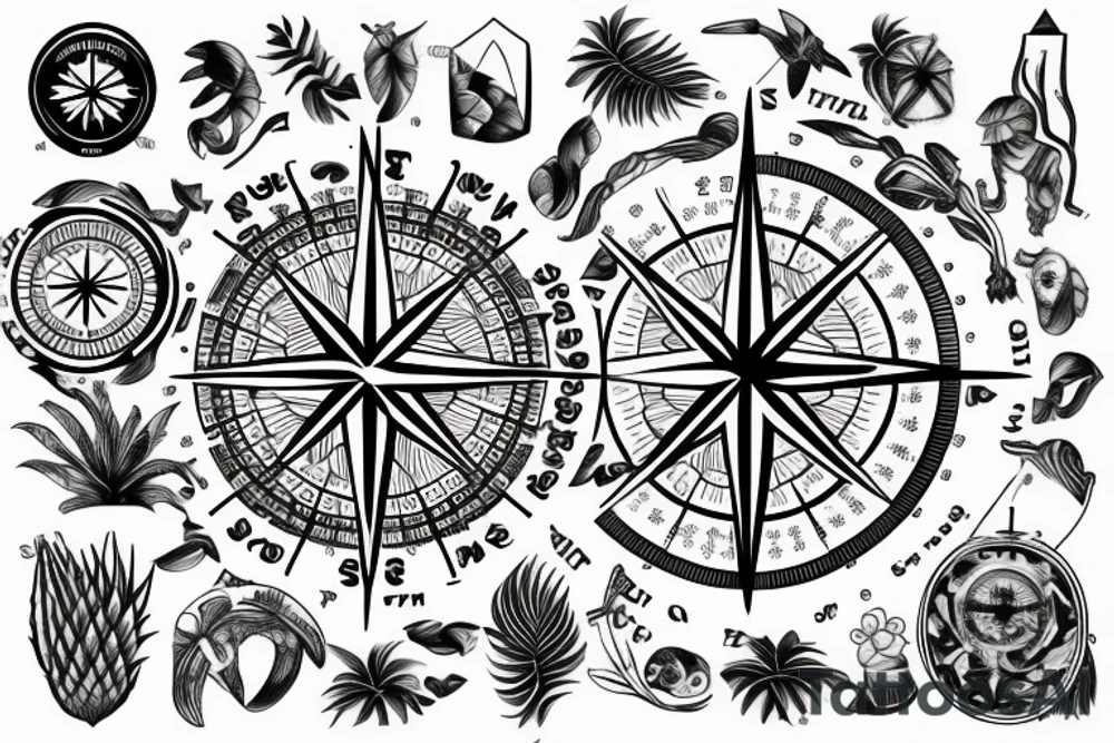 tropical compass tattoo idea