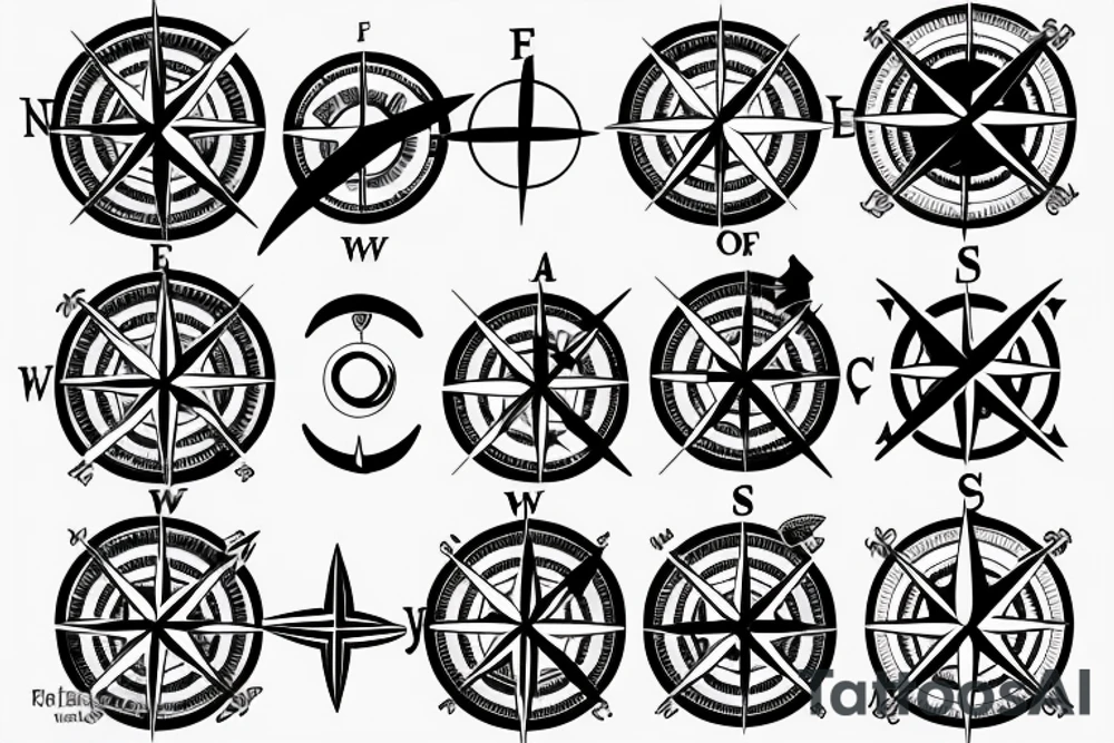a sea of ocean waves with a compass and blue crab embedded in the lines of the waves tattoo idea