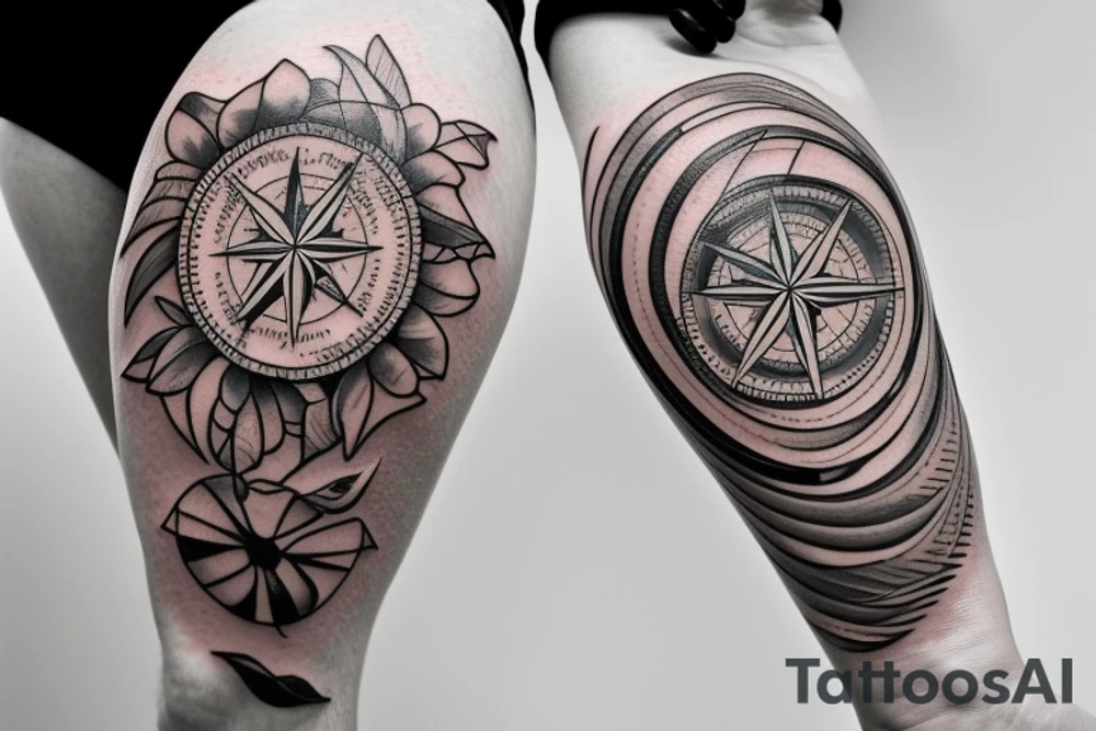 compass with ocean waves and tropical flowers tattoo idea compass with ocean waves and tropical flowers tattoo idea