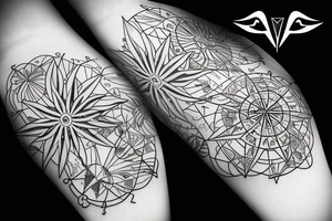 compass with ocean waves and tropical flowers tattoo idea