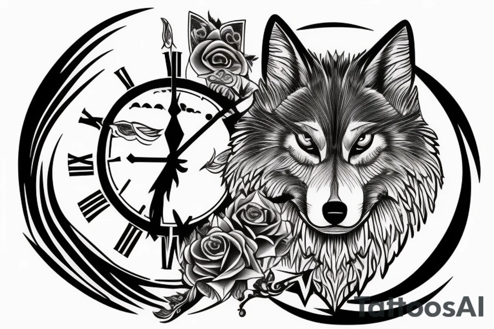 Wolf and clock tattoo idea