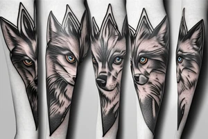 Wolf and clock with blue eyes tattoo idea