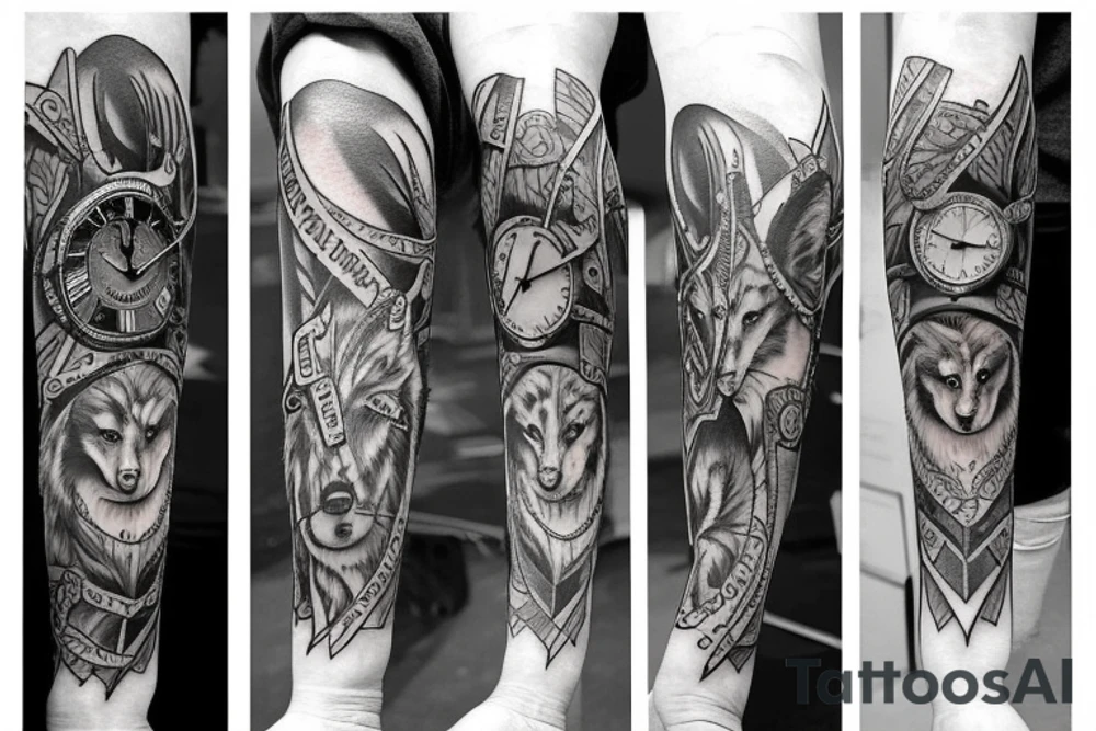 Wolf and clock tattoo idea