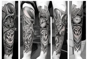 Wolf and clock tattoo idea