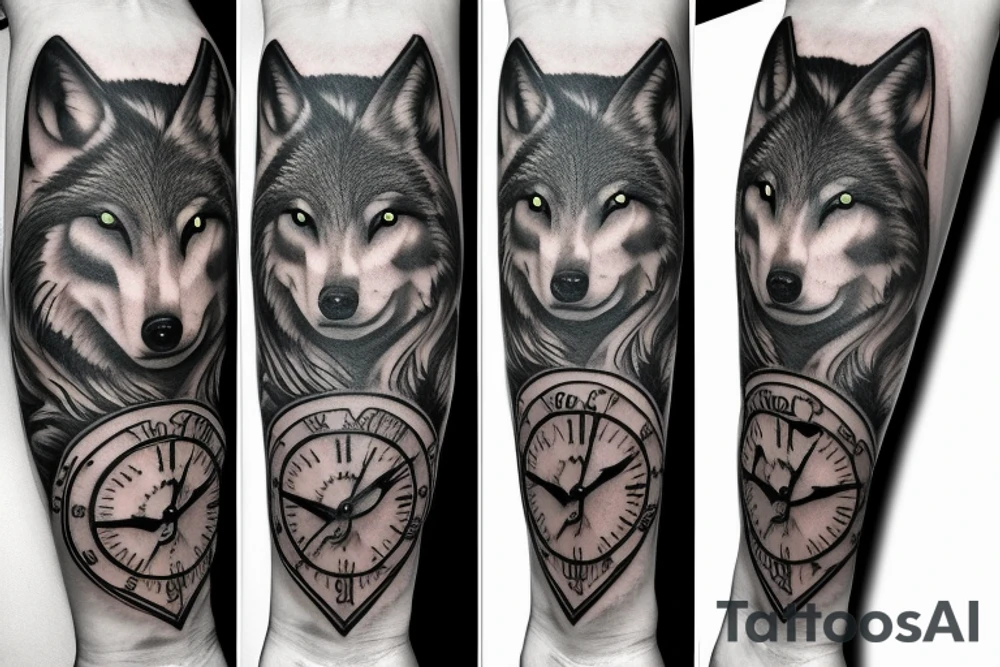 Wolf and clock tattoo idea