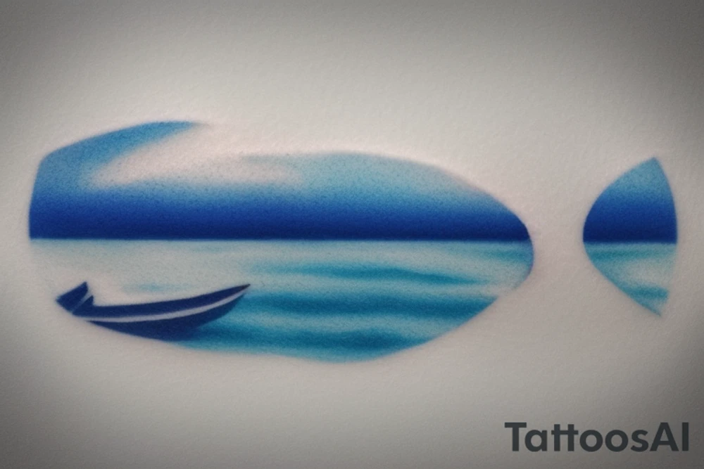 a serene ocean scene with elements of memento mori subtly incorporated? Picture a calm sea with rolling waves and maybe a sailboat on the horizon. In the sky, a gentle reminder of life's impermanence could be symbolized by a drifting hourglass-shaped cloud or a seagull carrying a small hourglass. tattoo idea