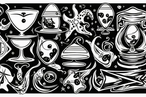 beach scene of ocean with hourglass in the water with memento mori written on it tattoo idea