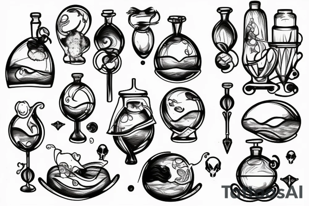 beach scene of ocean with hourglass in the water with memento mori written on it tattoo idea