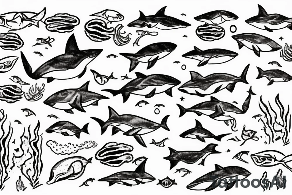 ocean scene with shark tattoo idea