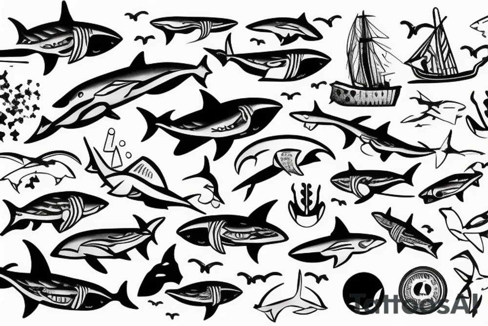 ocean scene with shark tattoo idea
