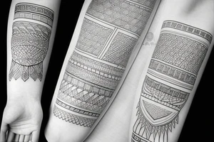 Fine line geometric Greek style photorealistic tattoo idea
