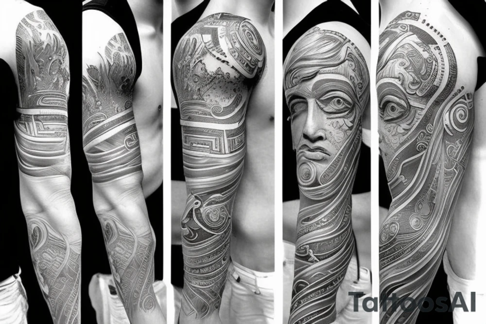Fine line Greek gods style photorealistic tattoo idea