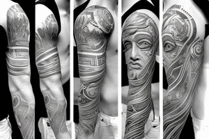 Fine line Greek gods style photorealistic tattoo idea